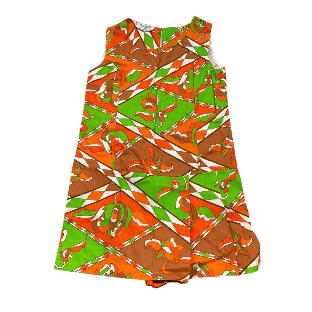 Ladies Vintage 1960’s Bold Print Sleeveless Romper with Front Panel Size 12
